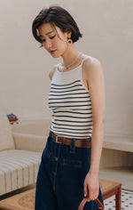 Load image into Gallery viewer, Knitted Striped Camisole Top in White