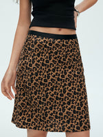 Load image into Gallery viewer, Leopard Print Mid Slip Skirt in Brown