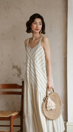 Load image into Gallery viewer, Asymmetric Striped Maxi Dress in Cream
