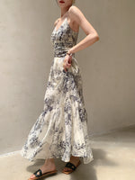 Load image into Gallery viewer, Floral Cami Flute Hem Dress in White/Blue