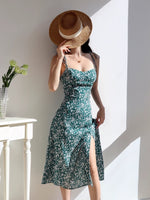 Load image into Gallery viewer, Danica Tie Strap Slit Dress in Green