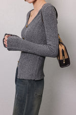 Load image into Gallery viewer, Textured Split Hem Top in Grey