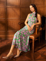 Load image into Gallery viewer, Floral Stretch Mermaid Cheongsam in Green