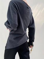 Load image into Gallery viewer, Relaxed Toga Slit Sweater in Grey