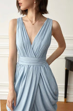 Load image into Gallery viewer, Gathered Drape Sleeveless Dress in Blue