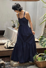 Load image into Gallery viewer, Tencel Blend Criss Cross Back Tie Maxi Dress in Navy