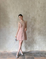 Load image into Gallery viewer, Tweed Halter Button Dress in Pink