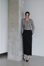 Load image into Gallery viewer, Korean Tweed Button Sleeveless Top// Cardigan Set in Grey/Black