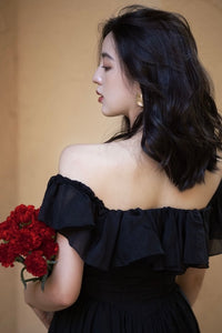 Tencel Blend 2-Way Ruffle Dress in Black