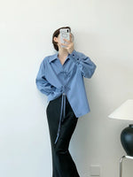 Load image into Gallery viewer, Tencel Blend Oversized Ribbon Shirt in Blue