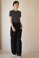 Load image into Gallery viewer, Cotton Straight Leg Trousers in Black