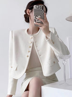 Load image into Gallery viewer, Mini Button Curve Tweed Jacket in White
