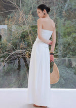 Load image into Gallery viewer, Linen Blend Gathered Bustier Top // Trousers // Maxi Skirt Set in White