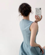 Load image into Gallery viewer, Tailored Mini Flare Dress in Blue