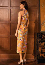 Load image into Gallery viewer, Floral Slit Midi Cheongsam in Yellow