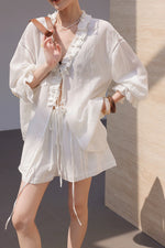 Load image into Gallery viewer, Tencel Blend Flute Blouse // Shorts in White