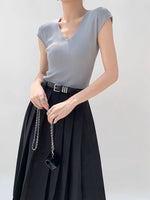 Load image into Gallery viewer, Ribbed V Neck Top in Grey