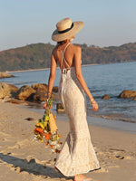 Load image into Gallery viewer, Drop Back Lace Mermaid Dress in White