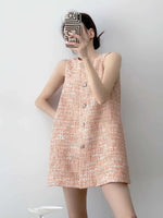 Load image into Gallery viewer, Tweed Button Mini Pocket Dress in Orange