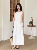 Load image into Gallery viewer, Striped Flute Hem Maxi Dress in White