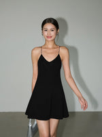 Load image into Gallery viewer, Shoestring Cross Back Mini Dress in Black