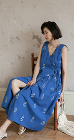 Load image into Gallery viewer, Floral Wrap Maxi Dress in Blue