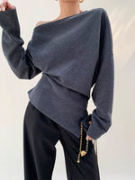 Load image into Gallery viewer, Relaxed Toga Slit Sweater in Grey