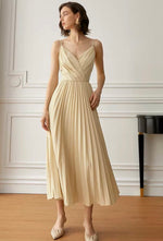 Load image into Gallery viewer, Cami Pleated Midi Dress in Beige