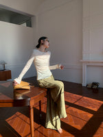 Load image into Gallery viewer, Floral Wool Blend Flute Sleeve Top in White