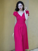 Load image into Gallery viewer, Puff Sleeve Pocket Maxi Dress in Hot Pink