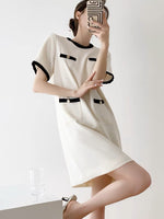 Load image into Gallery viewer, Linen Blend Contrast Pocket Shift Dress in White
