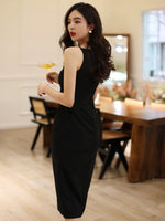 Load image into Gallery viewer, Boatneck Stretch Sheath Dress in Black