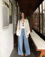 Load image into Gallery viewer, Relaxed Wide Straight Leg Heart Jeans in Blue