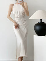 Load image into Gallery viewer, Gathered Flute Hem Dress in Cream