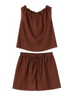 Load image into Gallery viewer, Crepe Gathered Top + Shorts Set in Red