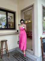 Load image into Gallery viewer, Drop Back Ribbon Tie Cutout Dress in Pink