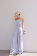 Load image into Gallery viewer, Linen Blend Gathered Bustier Top // Trousers // Maxi Skirt Set in Blue