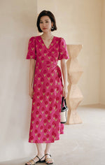 Load image into Gallery viewer, Tulip Puff Sleeve Wrap Dress in Pink
