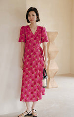 Load image into Gallery viewer, Tulip Puff Sleeve Wrap Dress in Pink