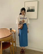 Load image into Gallery viewer, Korean Linen H-Line Skirt in Blue