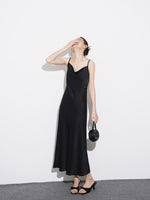Load image into Gallery viewer, Bias Cut Drape Maxi Slip Dress in Black