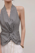 Load image into Gallery viewer, Tencel Blend Checked Twist Sleeveless Top in Black/White
