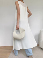 Load image into Gallery viewer, Light Knit Sleeveless Maxi Tie Cardigan in Cream