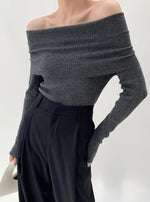 Load image into Gallery viewer, Off Shoulder Foldover Top in Grey