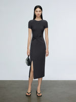 Load image into Gallery viewer, Twist Slit Tee Dress in Grey