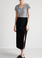 Load image into Gallery viewer, Midi Wrap Tie Slit Skirt in Black
