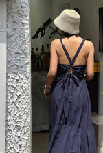 Load image into Gallery viewer, Tencel Blend Criss Cross Back Tie Maxi Dress in Navy