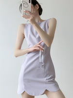 Load image into Gallery viewer, Scallop Hem Pocket Mini Dress in Purple
