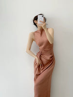 Load image into Gallery viewer, Textured Gathered Sheath Dress in Crimson