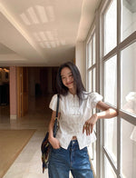 Load image into Gallery viewer, Puff Sleeve Cheongsam Blouse in White